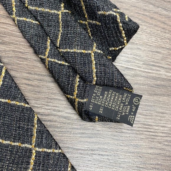 Ermenegildo Zegna Grey w/ Gold Plaid Cashmere Tie - Picture 4 of 5